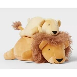 Lion and Baby Weighted Plush Kids' Throw Pillow Yellow - Pillowfort™